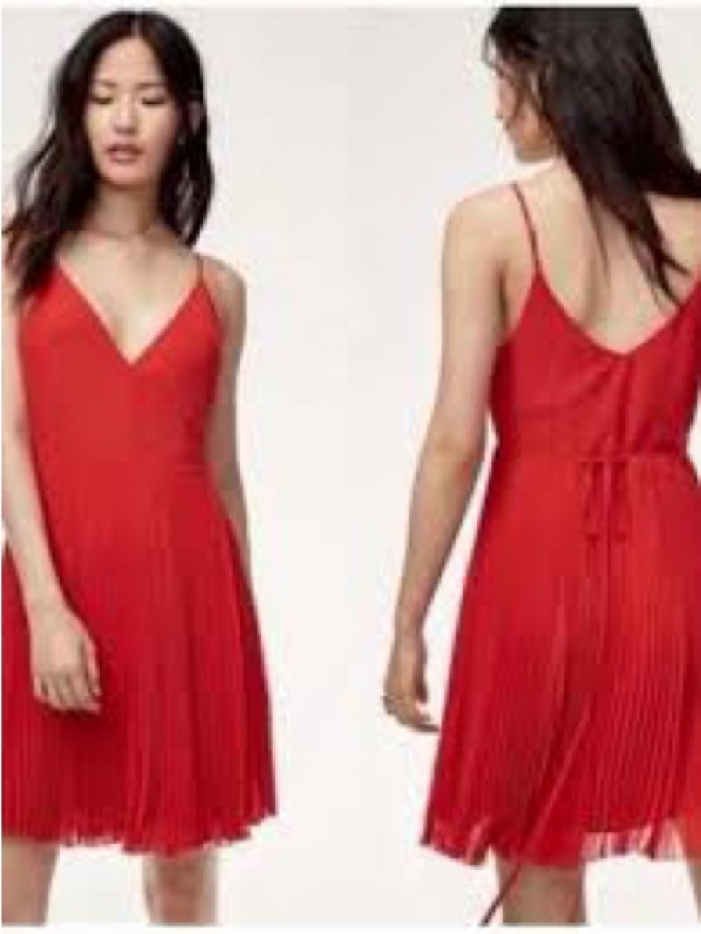 Aritzia Wilfred Beaune Pleated Wrap Midi Dress Red XS - Picture 3 of 12
